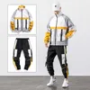 2021 힙합 Workwear Jacket Mens Tracksuit Jacket + 바지 2PC 세트 야구 느슨한 지퍼 리본 코트 긴 바지 망 의류 X0610