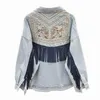 Women's Jackets Denim Women Jacket Spring Vintage Floral Embroidery Suede Fringe Loose Coat Long Sleeve Outerwear Female Boho Jacket1