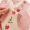 girls fall Waistcoat Autumn 2021 female baby all-match vest 0-2 years old cardigan cotton knit sweater embroidered V-neck outwear S1549