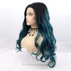 2021 new pre-lace hair set high-temperature silk 180 black-green peacock blue long curl temperament wig role-playing wig cover daily wigs