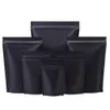 100st Matte Black Aluminium Mylar Folie Bag Zip Lock Stand Up Tear Notch Doypack Candy Chokladmutter Snack Mat Förvaring Påsar