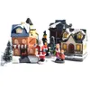 10pcs Set En résine Scène de Noël Village Maisons à neige Ville LED Home ACCESSOIRES D'ORNEMENT Cadeau d'anniversaire de vacances pour filles 201019