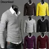 2020 Marka Casual Slim Swetry Mężczyźni Cienkie Solidne Odznaki Dekoracyjne Hedging V-Neck Męskie sweter Pullover Men Y0907
