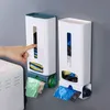 Caja de almacenamiento de bolsas de basura de plástico con tapa, estante de almacenamiento de toallas de papel montado en la pared, utensilios de almacenamiento de cocina y baño desmontables 210315