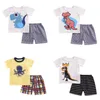 INS Set di vestiti per bambini T-shirt da dinosauro per ragazzo del bambino Pantaloncini a righe 2 pezzi Set manica corta per bambina Abiti estivi Abbigliamento per bambini DW5280