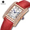 WWOOR Orologi al quarzo da donna Top Brand Luxury Diamond Square Ladies Dress Watch Orologio da polso femminile casual in pelle rossa Montre Femme 210527