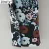 Zevity Women Vintage Stand Collar Floral Print Lace Up Kneeth Klänning Kontor Långärmad Vestido Casual Slim Dresses DS4789 210603