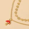 2 stks / set eenvoudige goud kleur metalen ketting andlets voor vrouwen meisjes schattige rode emaille paddestoel hangers akklets strand stijl sieraden