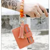 Keychains Letter Silicone Pärled Wristlet Leather Card Holder Inledande nyckelringar för kvinnor PU TASSEL KEY CHEAN MIRI22