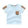 베이비 보이즈 티셔츠 코튼 키즈 반팔 티셔츠 고품질 어린이 라운드 칼라 격자 무늬 티셔츠 아동복