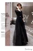 Suknie wieczorowe Vestidos de Noite Preto Lantejoulas Com DeCot EM V Brilho Elegante Pouco A Linha Tule Longo Feminino Formalna Festa de Formatura