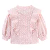 Mudkingdom Girls Heart Blouse Ruffle Sleeve Cute Pattern Tops Casual Kids Clothes 210615