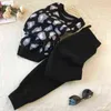 Streetwear leopard printed knit two peice suit women long sleeve O-Neck sweater tops + solid color harem pants casual tracksuit 211116