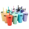 16oz Dubbellaags Plastic Stro Cups Kleurrijk voor Volwassenen Kinderen Straight Coffee Cup Printing Plastic Frosted Water Cup met Straw H32SZ9X