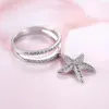 Anillos de boda Anillo de mujer Vintage Promesa a juego para parejas Joyería de cobre de lujo Estrella de mar Plata Gran piedra preciosa delicada