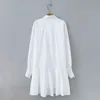 Черный белый поворотный воротник женская рубашка платье мода повседневная дама фонарь рукава свободных мини платьев D5222 210303