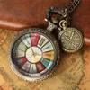 Steampunk cadran coloré montre de poche hommes femmes Quartz analogique montres numéro romain montre collier chaîne