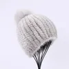 100% echte nertsen bonthoed vrouwen winter gebreide beanie Russische meisjes cap met pom poms dikke vrouwelijke elastische 211228