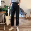 Yuoomuoo Wysokiej jakości miękkie dżinsy dla chłopaka dla kobiet Elastyczne wysoką talię mama czarne dżinsy harajuku długie dżinsowe spodnie 210302
