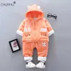 Inverno Recém-nascido Bebé Roupas Crianças Longa Manga Coat Calças 2 PCs Plus Velvet Engrossar Outfits Terno Fato Infantil para Baby Set X0902