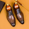 Genuine Leather High Quality Mens Dress Shoes Formal Business Lace Up Waxing Process Italian Office Wedding Party Shoes A74