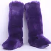 Winter High Boots Woman Faux Fox Fur Snow Boots Women Warm Shoes Female Ankle Boots Fashion Furry Big Size Fluffy Plush