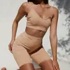 2021 Simple Leisure Pit Strap Shorts Set Solid Color Vest Tweedelige Sets Sexy Beweging Mouwloze V-hals Top elastische korte broek pak