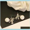 Dangle Jewelrydangle Chandelier Tempérament coréen Simple Zircon Bow Pearl Boucles d'oreilles Hypoallergénique S925 Sier Ladies Jewelry Drop Delivery