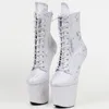 8inch high heel Fetish heelless gothic lace-up platform hoof ballet patent ankle boots pole dance shoes