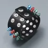 Jessingshow Gothic Multicolor Three Row Cuspidal Spikes Rivet Stud Wide Cuff Pu Leather Punk Rock Unisex Bangle Bracciale Gioielli Q0719