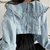 Casacos femininos Nomikuma Denim Mulheres Estilo Coreano Desligue Collar Manga Longa Curta Tops Único Breasted Casual Casual Casaco Solto High Street