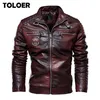 Mens Leather Jackor Casual Winter Fleece Jacka Biker Leather Coats Windbreaker Male Warm Stand Collar Pu Läder Jackor 211201