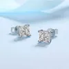 100% Stud Earrings Princess Cut Ear Studs Solid Silver VVS Diamond Earring For Women Men Wedding Jewelry 220114