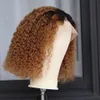 Ombre kort bob peruk brasilianskt mänskligt hår 1b27 färg kinky curly syntetiska spetsar främre peruker baby före plockad2460276