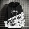 Mäns Hoodies Hip Hop Patchwork Hoodies Letter Printed Hooded Sweatshirt Män Långärmad Sport Tops High Street Fashion Clothes Y0804