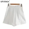 Kpytomoa Femmes Chic Mode avec Boutons Poches Bermuda Shorts Vintage Taille Haute Fermeture À Glissière Femelle Court Ropa Mujer 210317