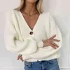 Cardigan lavorato a maglia Maglione da donna Moda a maniche lunghe Giacca autunnale allentata Cappotto con bottoni Spessa scollo a V Camicetta oversize Top T-shirt 211103