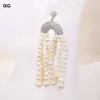 JK 3.5" Natural White Pearl CZ Earrings For Women