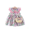 Hediye Çantası Çocuklar Bebek Kız Yaz Sinek Kol Ruffles Peter Pan Yaka Çiçek Diz Boyu Elbiseler Toddler Çocuk Giysileri 6M-4Y Q0716