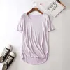 Sofe Seamless Kadın T-Shirt Moda Yaz O-Boyun Kısa Kollu Gevşek Asimetrik Kadın Tees W821 210526