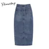 Yitimuceng Slit Leg Skirts Womens Denim Mid-Calf Skirt French Elegant Skinny Clothing Fashion High Waist Spring Summer Casual 210601