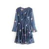 Style français rétro volants Floral à pois imprimé robe femmes Chic V robes à volants Sexy élégant Mini Vestidos 210531