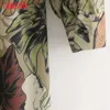 Tangada Fashion Women Green Leaf Print Shirt Dress Long Sleeve Office Ladies Midi Dress with Slash 1D204 210609