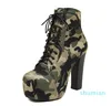 2022 Autunno Inverno Delle Donne Stivaletti Super Tacchi Alti In Pelle Con Lacci 4.5 cm Piattaforma Camouflage Breve Boot Scarpe Da Donna