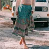 Jastie Summer Skirt 여성 Paisley 꽃 프린트 S 캐주얼 빈티지 A 라인 비치 Saia Jupe Femme Faldas MIDI S 210619