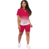 Gradiente Mulheres Tracksuits Designer Dois Peça Outfits Casual Esportes De Manga Curta T-shirt Motociclista Shorts Suites Plus Size Senhora Roupas 2022