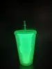 Glow in Dark Studded Cold Cup tumbler 16OZ/24oz 710ml Double Wall Matte Plastic Tumblers Coffee Mug With Straw Custom LOGO Accpet WLL1095