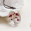 Collier de fleurs séchées à la main gypsophile temps dôme pendentif en verre chaîne en cuir Boho longue déclaration colliers bijoux d'été G1206