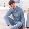 Mens Pajamas 남성 잠자기 면화 Pajama 가을 Pijama Hombre Mens 잠자기 격자 잠자기 소매가 잠옷 플러스 크기 T200813