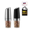 2st Electric Pepper Mill Rostfritt stål LED Ljus Automatisk gravitation Induktion Saltkvarn Spice Grain Slipkärnverk 210712